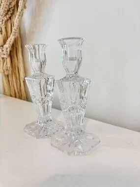 Vintage | Accents | Vintage Crystal Clear Candlesticks Set Of Two ...